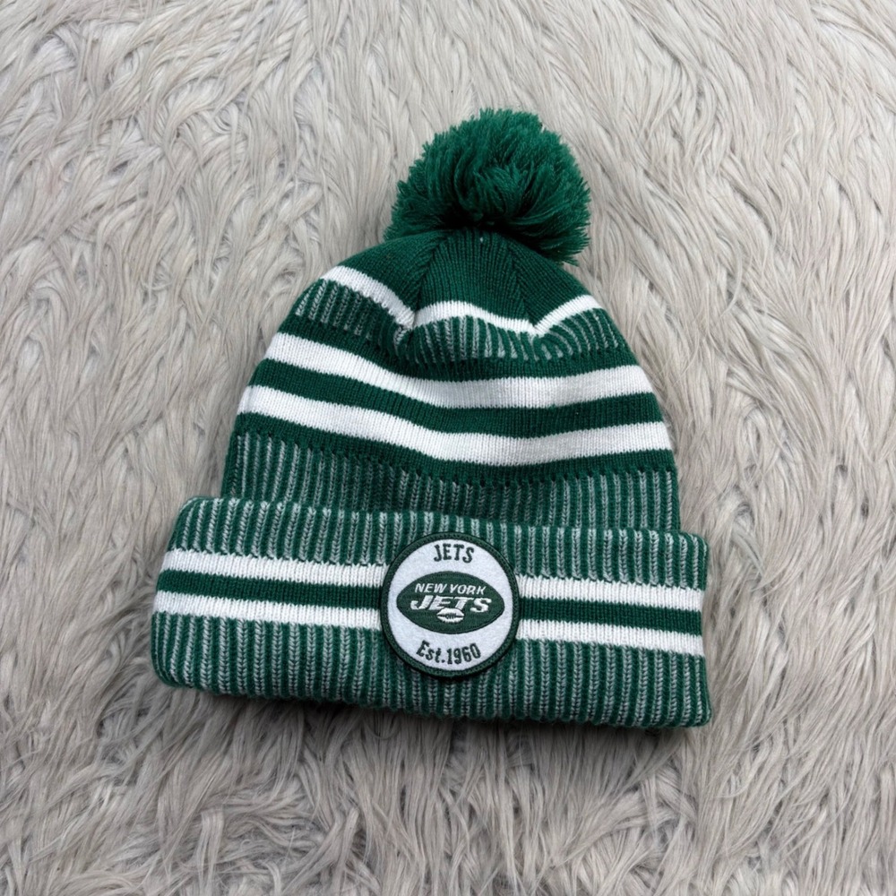 New Era Men's Unisex OS New York Jets Green White Stripe Fleece Line Beanie